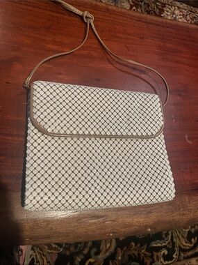 Vintage Whiting & Davis White Mesh Crossbody with Beige Trim